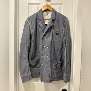 Diesel men’s Double-Breasted Workwear Jacket - Blue striped medium slim